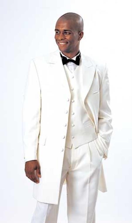 Mensusa Products 5 Button 3 Piece Vested Long Ivory~Cream~Off White Tuxedo Fashion Zoot Suitinch