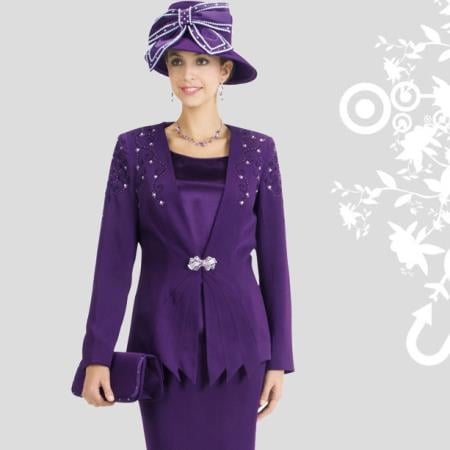 Mensusa Products New Lynda's Classic Elegance Purple Occasional Ladies 3 Piece Dress Set