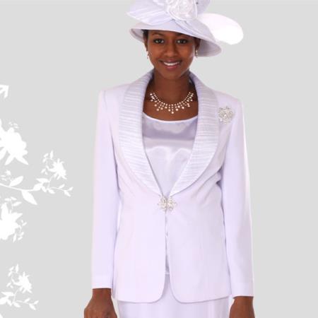 Mensusa Products New Lynda's Classic White Elegance Church 3 Piece Dress Set