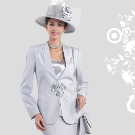 Mensusa Products New Lynda's Elegance Classic Silver Women 3 Piece Church Dress Set