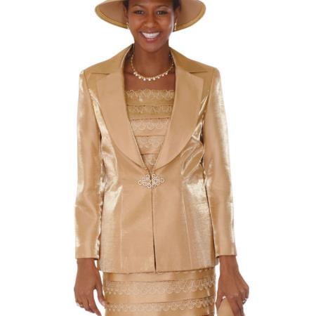 Mensusa Products New Lynda's Classic Gold Church 3 Piece Dress Set