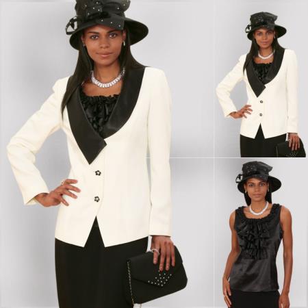 Mensusa Products New Lynda's Classic Elegance Ivory/Black Women 3 Piece Dress Set