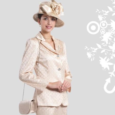 Mensusa Products New Lynda's Special Occasion Elegance Champagne 2 Piece Ladies Dress Set