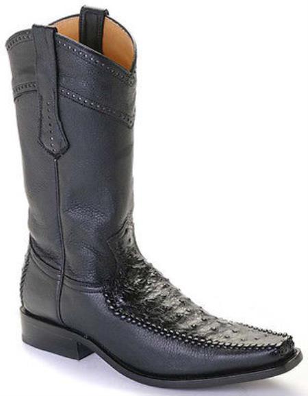 Mensusa Products Ostrich Leather Black Los Altos Men's Cowboy Boots Western Fashion Square Toe 270