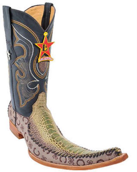Mensusa Products Mens Western Cowboy Boots Los Altos Genuine Ostrich Leg Fashion Rustic Green