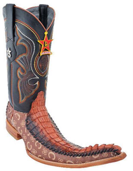 Mensusa Products Mens Western Cowboy Boots Los Altos Handmade Genuine Caiman Fashion Cognac Black
