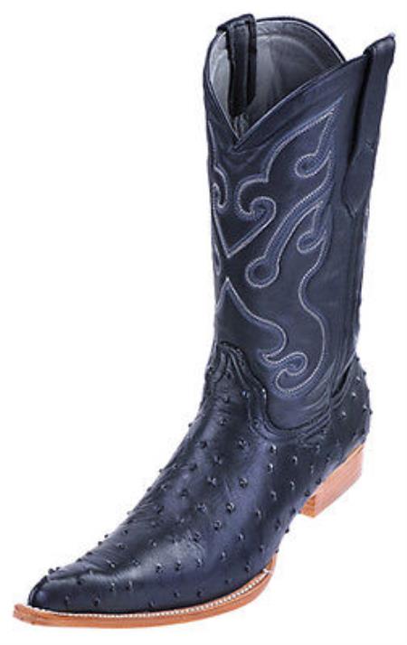 Mensusa Products Full Quill Ostrich Print Los Altos Black Men's WESTERN Cowboy Boots 6x Toe