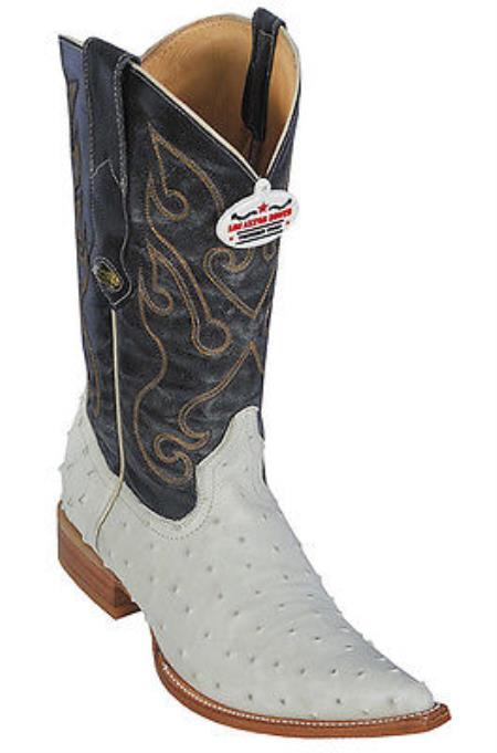 Mensusa Products Full Quill Ostrich Print Los Altos Winter White Mens WESTERN Cowboy Boots 3x Toe