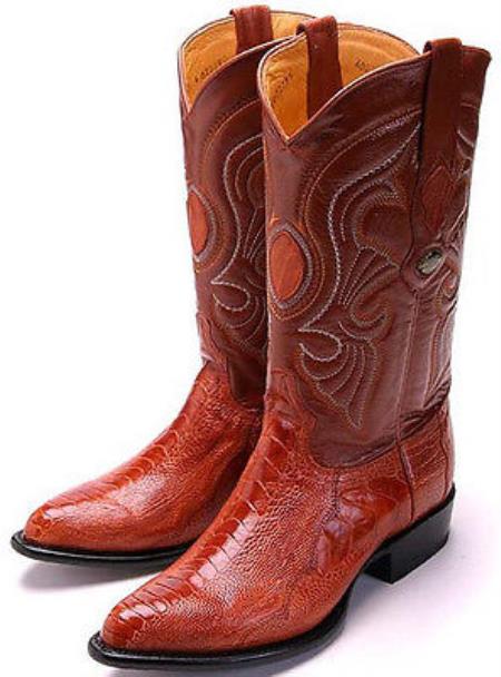 Mensusa Products New Ostrich Leg Cognac Brown Los Altos Men's Cowboy Boots Western Riding Style
