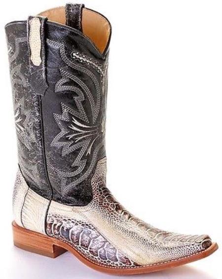 Mensusa Products Ostrich Leg Natural Beige Los Altos Mens Western Boots Cowboy Fashion Square Toe