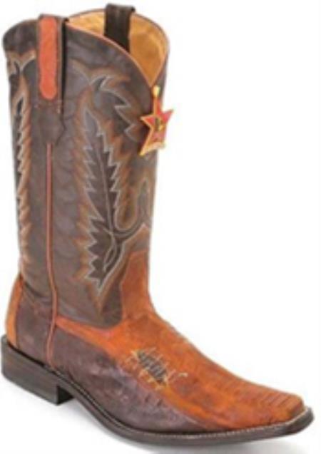 Mensusa Products Ostrich Leg Rustic Cognac Los Altos Mens Cowboy Boots Western Fashion Square Toe