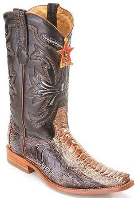 Mensusa Products Ostrich Leg Rustic Cognac Los Altos Mens Western Boots Cowboy Design Square Toe