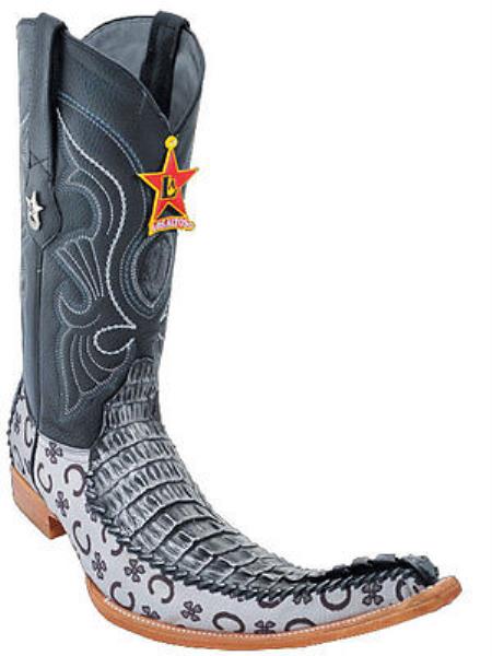 Mensusa Products Mens Western Cowboy Boots Los Altos Handmade Genuine Caiman Fashion Black Silver