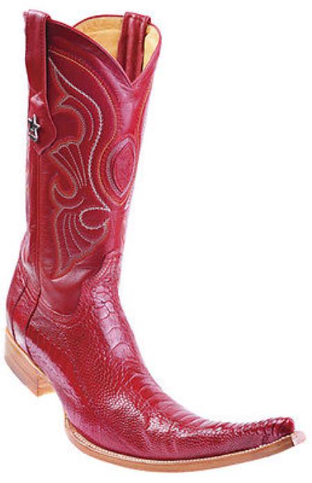 Mensusa Products Ostrich Leg Leather Red Los Altos Men's Western Boots Cowboy Style Rider 9x Toe