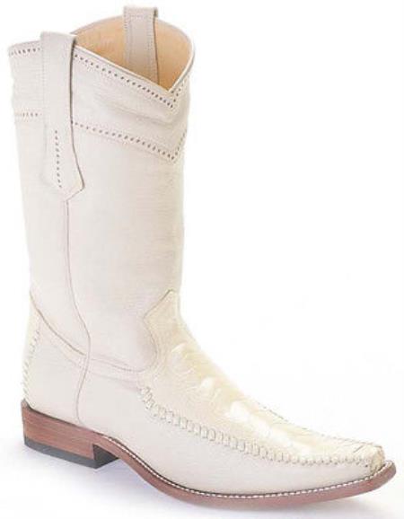 Mensusa Products Ostrich Leg Winter White Los Altos Mens Cowboy Boots Western Fashion Square Toe