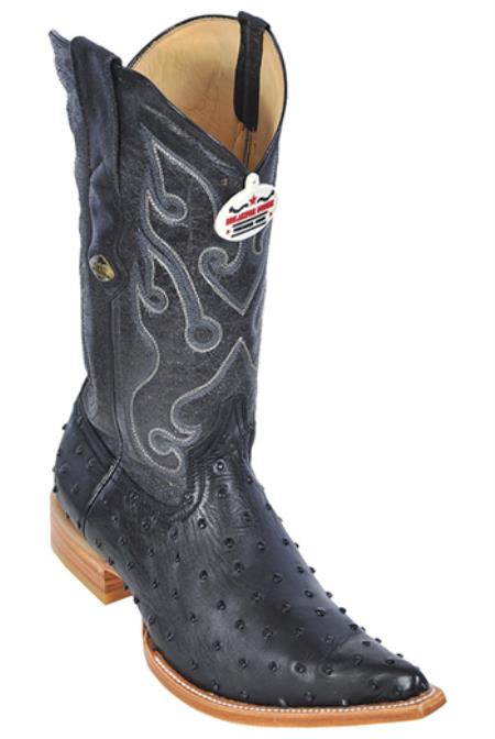 Mensusa Products Full Quill Ostrich Print Los Altos Black Men's WESTERN Cowboy Boots 3x Toe
