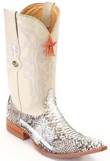 Mensusa Products Python Skin Leather Beige Los Altos Men Cowboy Boots Western Fashion Rider Style