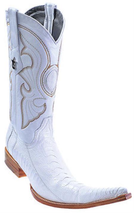 Mensusa Products Ostrich Leg Leather White Los Altos Mens Western Boots Cowboy Style Rider 9x Toe