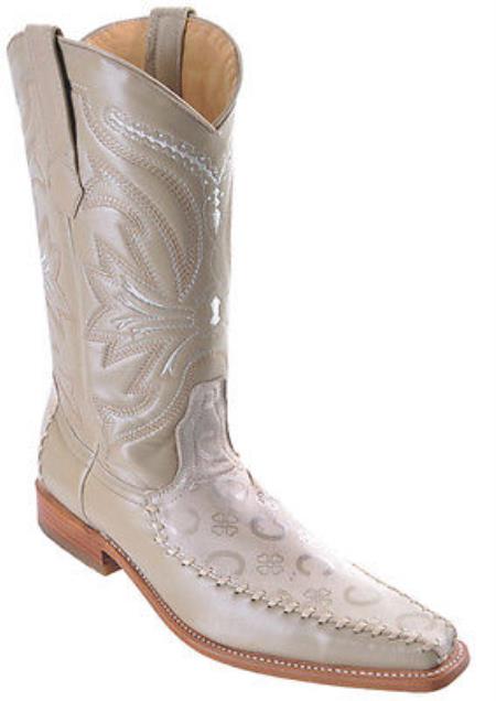 Mensusa Products Deer Winter White Los Altos Mens Western Boots Cowboy Design Square Toe