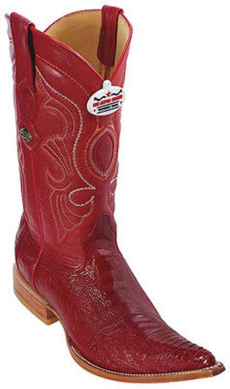 Mensusa Products Ostrich Leg Leather Red Los Altos Men's Western Boots Cowboy Style Rider 3x Toe