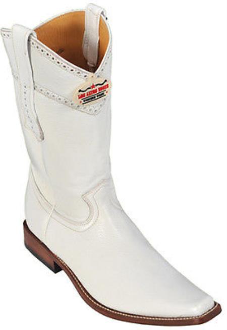 Mensusa Products Elk Leather White Los Altos Mens Cowboy Boots Western Fashion Square Toe