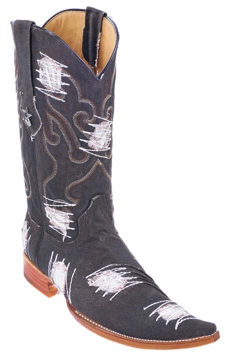 Mensusa Products Handmade Fabric Pointy Los Altos Men's Cowboy Fashion Western Boots Black