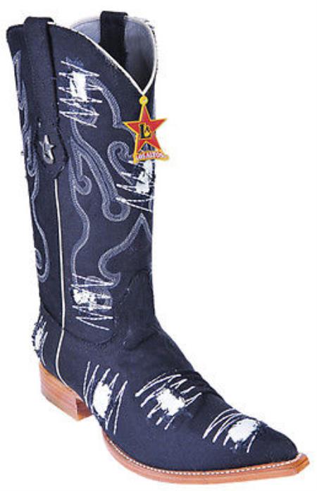 Mensusa Products Handmade Fabric Classic Los Altos Men Cowboy Fashion Western Boots Denim Black