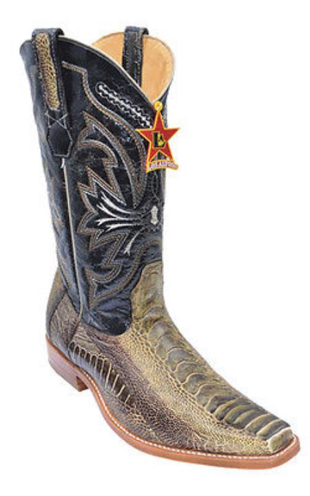 Mensusa Products Ostrich Leg Rustic Green Los Altos Mens Cowboy Boots Western Rider Style Vintage