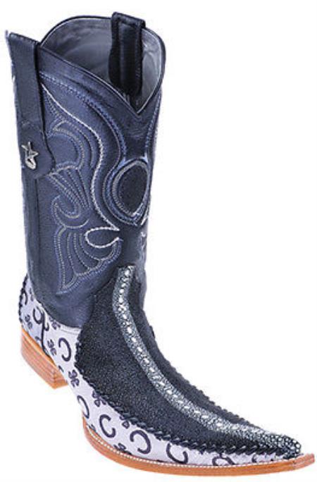 Mensusa Products Genuine Stingray Fashion Los Altos Black Men's WESTERN Cowboy Boots 6x Toe