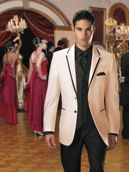 Mensusa Products Two Button Colored Tuxedo or Formal Suit & Blazer with Black Edge Trim Ivory