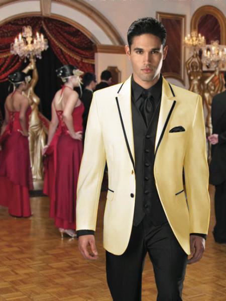 Mensusa Products Two Button Colored Tuxedo or Formal Suit & Blazer with Black Edge Trim Cream