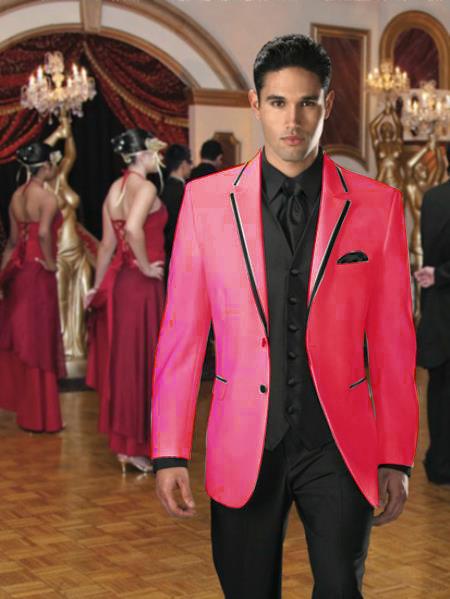 Mensusa Products Two Button Colored Tuxedo or Formal Suit & Blazer with Black Edge Trim Fuchsia~Hot Pink