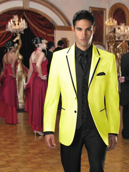 Mensusa Products Two Button Colored Tuxedo or Formal Suit & Blazer with Black Edge Trim Yellow