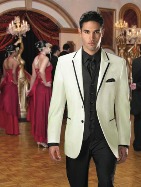 Mensusa Products Two Button Colored Tuxedo or Formal Suit & Blazer with Black Edge Trim Beige