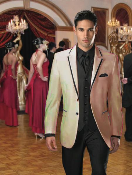 Mensusa Products Two Button Colored Tuxedo or Formal Suit & Blazer with Black Edge Trim Tan