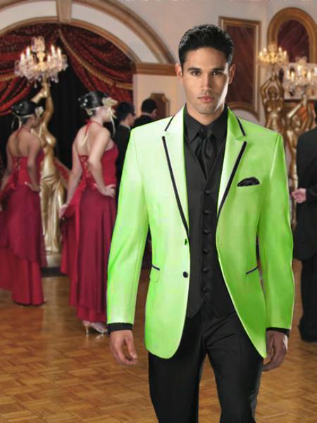 Mensusa Products Two Button Colored Tuxedo Velvet Velour Sport Coat & Blazer with Black Edge Trim Apple Green