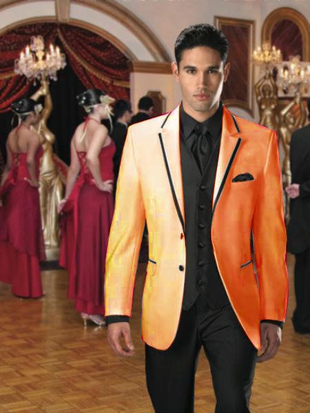 Mensusa Products Two Button Colored Tuxedo Velvet Velour Sport Coat & Blazer with Black Edge Trim Orange