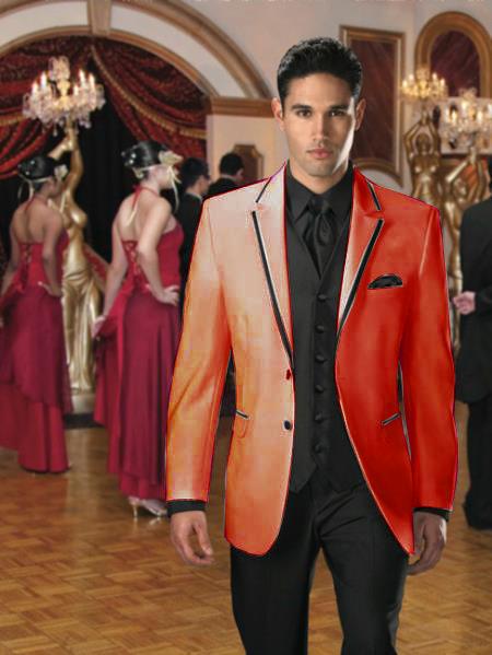 Mensusa Products Two Button Colored Tuxedo or Formal Suit & Blazer with Black Edge Trim Rust