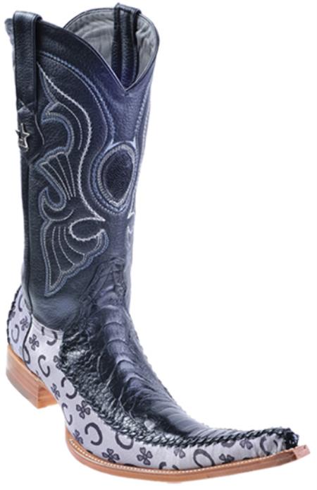 Mensusa Products Ostrich Leg Leather Black Los Altos Men's Western Fashion Cowboy Boots 9x Toe