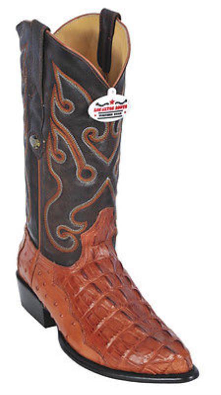 Mensusa Products Croc TaOstrich Print Leather Cognac Los Altos Men's Cowboy Boots JToe