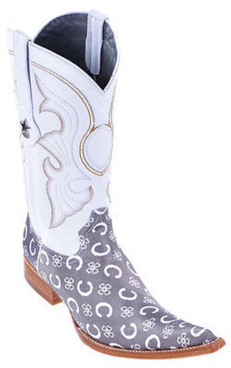 Mensusa Products Fashion Design Leather White Gray Los Altos Mens Western Cowboy Boots 6x Toe