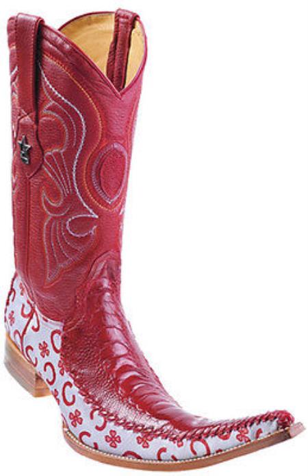 Mensusa Products Ostrich Leg Leather Red Los Altos Mens Western Fashion Boots Cowboy Style 9x Toe