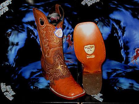 Mensusa Products Wild West Genuine Ostrich Square Cognac Rodeo Western Cowboy Boot