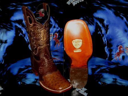Mensusa Products Wild West Genuine Ostrich Square Brown Rodeo Western Cowboy Boot