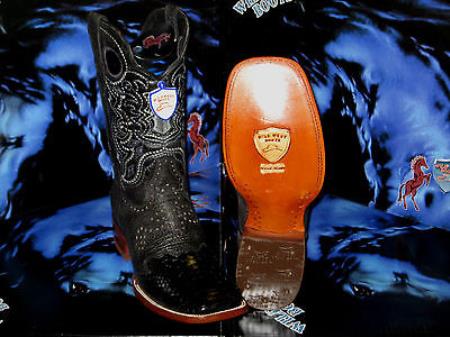 Mensusa Products Wild West Genuine Python Snake Square Black Rodeo Western Cowboy Boot