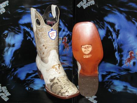 Mensusa Products Wild West Genuine Python Snake Square Natural Rodeo Western Cowboy Boot