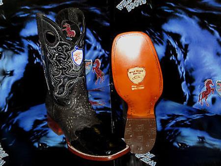 Mensusa Products Wild West Genuine Ostrich Leg Square Black Rodeo Western Cowboy Boot