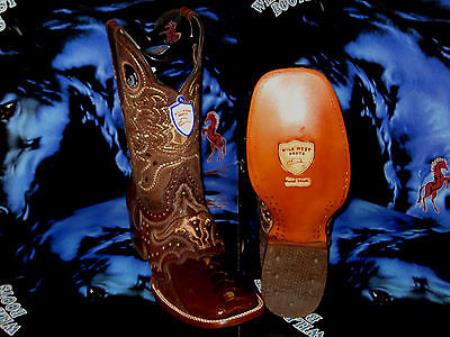 Mensusa Products Wild West Genuine Ostrich Leg Square Brown Rodeo Western Cowboy Boot