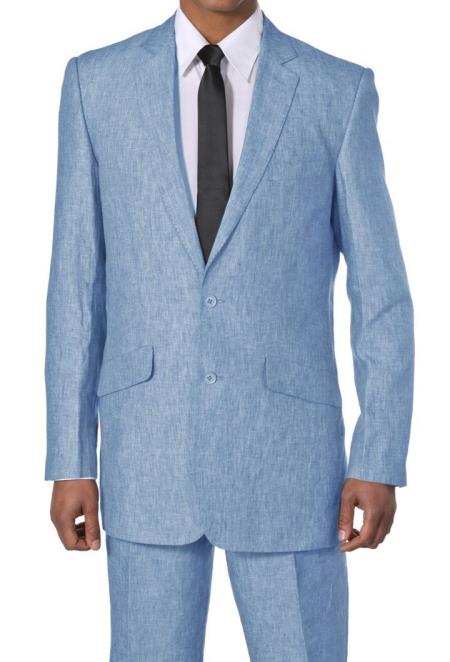 Mensusa Products New Men's 2 Piece Luxurious 1 Linen Suit 2 Buttons Blue