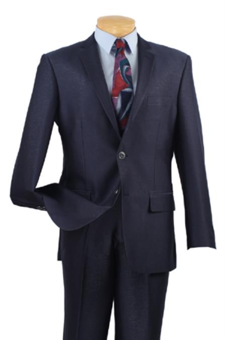 Mensusa Products Mens Single Breasted 2 Buttons Slim Fit Suits Midnight Blue